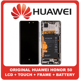 Γνήσια Original Huawei Honor 50 (NTH-AN00, NTH-NX9) AMOLED LCD Display Screen Assembly Οθόνη + Touch Screen Digitizer Μηχανισμός Αφής + Frame Bezel Πλαίσιο Σασί + Battery Μπαταρία Emerald Green Πράσινο 02354GLW (Service Pack By Huawei)