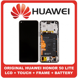 Γνήσια Original Huawei Honor 50 Lite (NTN-L22, NTN-LX1, NTN-LX3) IPS LCD Display Screen Assembly Οθόνη + Touch Screen Digitizer Μηχανισμός Αφής + Frame Bezel Πλαίσιο Σασί + Battery Μπαταρία Midnight Black Μαύρο 02354FMV (Service Pack By Huawei)