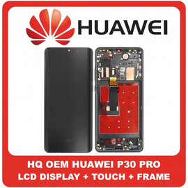 HQ OEM Σμυβατό Για Huawei P30 Pro (VOG-L29, VOG-L09, VOG-AL00) AMOLED LCD Display Screen Assembly Οθόνη + Touch Screen Digitizer Μηχανισμός Αφής + Frame Bezel Πλαίσιο Σασί Black Μαύρο (Grade AAA+++)