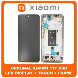 Γνήσιο Original Xiaomi 11T Pro, Xiaomi11T Pro (2107113SG, 2107113SI​) AMOLED LCD Display Screen Assembly Οθόνη + Touch Screen Digitizer Μηχανισμός Αφής + Frame Bezel Πλαίσιο Σασί Silver Ασημί 5600040K3S00 (Service Pack By Xiaomi)