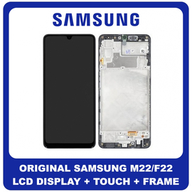 Γνήσια Original Samsung Galaxy M22 (SM-M225FV), Galaxy F22 (SM-E225F, SM-E225F/DS) Super AMOLED LCD Display Screen Assembly Οθόνη + Touch Screen Digitizer Μηχανισμός Αφής + Frame Bezel Πλαίσιο Σασί  Black Μαύρο GH82-26153A (Service Pack By Samsung)