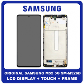 Γνήσια Original Samsung Galaxy M52 5G (SM-M526BR, SM-M526B) Super AMOLED LCD Display Screen Assembly Οθόνη + Touch Screen Digitizer Μηχανισμός Αφής + Frame Bezel Πλαίσιο Σασί Black Μαύρο GH82-27091A (Service Pack By Samsung)