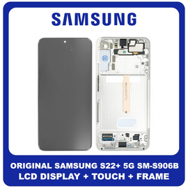 Γνήσιο Original Samsung Galaxy S22+ 5G (SM-S906B, SM-S906B/DS) Dynamic AMOLED LCD Display Screen Assembly Οθόνη + Touch Screen Digitizer Μηχανισμός Αφής + Frame Bezel Πλαίσιο Σασί White Άσπρο GH82-27500B (Service Pack By Samsung)