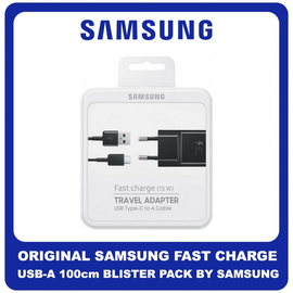 Γνήσια Original Samsung Fast Charge 5V 2A USB-A To USB Type-C 15W Cable Καλώδιο 100cm  Black Μαύρο Blister EP-TA20EBE & EP-DG950CBE (Blister Pack by Samsung)