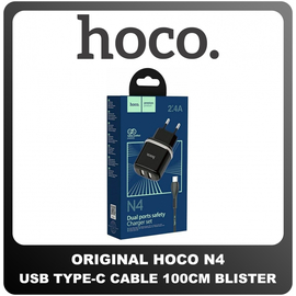 Γνήσια Original Hoco N4 Fast Charger Φορτιστής 12W USB Type-C Cable Καλώδιο 100cm Black Μαύρο Blister (Blister Pack by Hoco)
