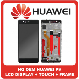 HQ OEM Συμβατό Για Huawei P9 (EVA-L09, EVA-L19) IPS-NEO LCD Display Screen Assembly Οθόνη + Touch Screen Digitizer Μηχανισμός Αφής + Frame Bezel Πλαίσιο Σασί Black Μαύρο Without Logo (Grade AAA+++)