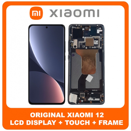 Γνήσια Original Xiaomi 12, Xiaomi12 (2201123G, 2201123C) AMOLED LCD Display Screen Assembly Οθόνη + Touch Screen Digitizer Μηχανισμός Αφής + Frame Bezel Πλαίσιο Σασί Black Μαύρο 56000300L300 (Service Pack By Xiaomi)