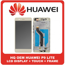 HQ OEM Συμβατό Για Huawei P9 Lite (VNS-L31, VNS-L21) IPS LCD Display Screen Assembly Οθόνη + Touch Screen Digitizer Μηχανισμός Αφής + Frame Bezel Πλαίσιο Σασί Gold Χρυσό Without Logo (Grade AAA+++)