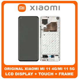 Γνήσια Original Xiaomi Mi 11 4G, Mi 11 5G (M2011K2C, M2011K2G) AMOLED LCD Display Assembly Screen Οθόνη + Touch Screen Digitizer Μηχανισμός Αφής + Frame Bezel Πλαίσιο Σασί Silver Ασημί 56000700K200 (Service Pack By Xiaomi)