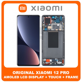 Γνήσιο Original Xiaomi 12 Pro, Xiaomi 12Pro (2201122C, 2201122G) LTPO AMOLED LCD Display Screen Assembly Οθόνη + Touch Screen Digitizer Μηχανισμός Αφής + Frame Bezel Πλαίσιο Σασί Dark Tarnish Μαύρο 56000300L200 (Service Pack By Xiaomi)