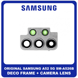 Γνήσια Original Samsung Galaxy A52 5G (SM-A526B, SM-A526B/DS) Deco Camera Frame Πλαίσιο Κάμερας + Camera Lens Τζαμάκι Κάμερας Black Μαύρο GH98-46287A (Service Pack By Samsung)