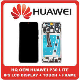 HQ OEM Συμβατό Για Huawei P30 Lite, P30Lite (MAR-L21, Marie-L21A,MAR-LX1A,MAR-L23) IPS LCD Display Screen Assembly Οθόνη + Touch Screen Digitizer Μηχανισμός Αφής + Frame Bezel Πλαίσιο Σασί Black Μαύρο (Grade AAA+++)