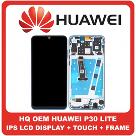 HQ OEM Συμβατό Για Huawei P30 Lite, P30Lite (MAR-L21, Marie-L21A,MAR-LX1A,MAR-L23) IPS LCD Display Screen Assembly Οθόνη + Touch Screen Digitizer Μηχανισμός Αφής + Frame Bezel Πλαίσιο Σασί Aurora Blue (Grade AAA+++) without logo