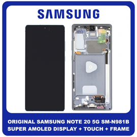 Γνήσια Original Samsung Galaxy Note 20 5G, Note20 5G (SM-N981B, SM-N981B/DS) Super AMOLED PlusLCD Display Screen Assembly Οθόνη + Touch Screen Digitizer Μηχανισμός Αφής + Frame Bezel Πλαίσιο Σασί Grey Γκρι GH82-23733A (Service Pack By Samsung)
