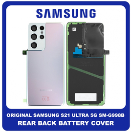 Γνήσια Original Samsung Galaxy S21 Ultra 5G (G998B, G998B/DS) Rear Back Battery Cover Πίσω Κάλυμμα Καπάκι Πλάτη Μπαταρίας Phantom Silver Ασημί GH82-24499B (Service Pack By Samsung)