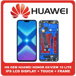 HQ OEM &Sigma;&upsilon;&mu;&beta;&alpha;&tau;ό &Gamma;&iota;&alpha; Huawei Honor 8X, Honor View 10 Lite (JSN-LX1, JSN-L21, JSN-L42) IPS LCD Display Screen Assembly &Omicron;&theta;ό&nu;&eta; + Touch Screen Digitizer &Mu;&eta;&chi;&alpha;&nu;&iota;&sigma;&mu;ό&sigmaf; &Alpha;&phi;ή&sigmaf; + Frame Bezel &Pi;&lambda;&alpha;ί&sigma;&iota;&omicron; &Sigma;&alpha;&sigma;ί Blue &Mu;&pi;&lambda;&epsilon; (Grade AAA+++)