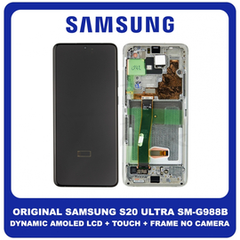 Γνήσια Original Samsung Galaxy S20 Ultra (SM-G988B/DS) Dynamic AMOLED Οθόνη LCD Display Screen + Touch Screen DIgitizer Μηχανισμός Αφής + Frame Πλαίσιο NO CAMERA GH82-26032C White Άσπρο (Service Pack By Samsung)