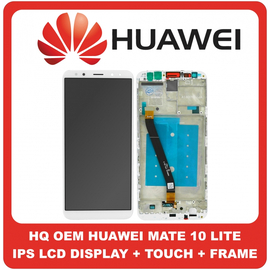 HQ OEM Συμβατό Για Huawei Mate 10 Lite (RNE-L21, RNE-L22) IPS LCD Display Screen Assembly Οθόνη + Touch Screen Digitizer Μηχανισμός Αφής + Frame Bezel Πλαίσιο Σασί White Άσπρο Without Logo (Grade AAA+++)