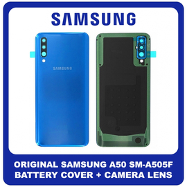 Original Γνήσιο Samsung Galaxy A50 A505F, Galaxy A 50 (SM-A505F/DS, SM-A505FN/DS) Rear Back Battery Cover Πίσω Κάλυμμα Καπάκι Μπαταρίας + Camera Lens Τζαμάκι Κάμερας Blue Μπλε GH82-19229C (Service Pack By Samsung)