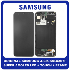 Γνήσια Original Samsung Galaxy A30s (SM-A307F, SM-A307FN,) Super AMOLED LCD Display Screen Assembly Οθόνη + Touch Screen Digitizer Μηχανισμός Αφής + Frame Bezel Πλαίσιο Σασί Black Μαύρο GH82-21190A (Service Pack By Samsung)