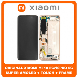 Γνήσια Original Xiaomi Mi 10 5G (M2001J2G), Mi 10 Pro 5G (M2001J1G) Super AMOLED LCD Display Screen Assembly Οθόνη + Touch Screen Digitizer Μηχανισμός Αφής + Frame Bezel Πλαίσιο Σασί White Άσπρο 56000500J100 (Service Pack By Xiaomi)