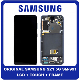 Γνήσιο Original Samsung Galaxy S21 5G 2021 (SM-G991B, SM-G991B/DS) Dynamic AMOLED LCD Display Screen Assembly Οθόνη + Touch Screen Digitizer Μηχανισμός Αφής + Frame Bezel Πλαίσιο Σασί No Camera Phantom Gray Γκρι GH82-27255A GH82-27256A (Service Pack By Samsung)