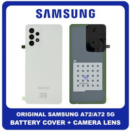 Γνήσια Original Samsung Galaxy A72 (SM-A725F, SM-A725F/DS), Galaxy A72 5G (SM-A726B, SM-A726B/DS) Rear Back Battery Cover Πίσω Κάλυμμα Καπάκι Πλάτη Μπαταρίας + Camera Lens Τζαμάκι Κάμερας Awesome White Άσπρο GH82-25448D (Service Pack By Samsung)