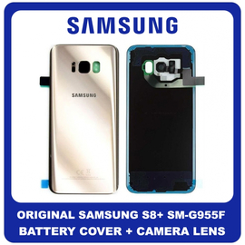 Γνήσια Original Samsung Galaxy S8+, Galaxy S8 Plus (SM-G955F, SM-G955FD, SM-G955W) Rear Back Battery Cover Πίσω Κάλυμμα Καπάκι Πλάτη Μπαταρίας + Camera Lens Τζαμάκι Κάμερας Gold Χρυσό GH82-14015F (Service Pack By Samsung)