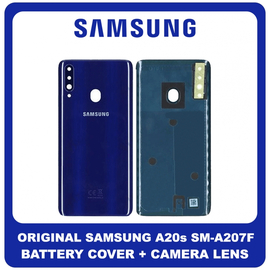 Γνήσια Original Samsung Galaxy A20s, Galaxy A 20s (SM-A207F, SM-A207M, SM-A2070) Rear Back Battery Cover Πίσω Κάλυμμα Καπάκι Πλάτη Μπαταρίας + Camera Lens Τζαμάκι Κάμερας Blue Μπλε GH81-19447A (Service Pack By Samsung)