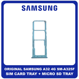 Γνήσια Original Samsung Galaxy A32 4G (SM-A325F, SM-A325F/DS, SM-A325M, SM-A325N) SIM Card Tray + Micro SD Tray Slot Υποδοχέας Βάση Θήκη Κάρτας SIM Awesome Blue Μπλε GH98-46409C​ (Service Pack By Samsung)