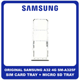Γνήσια Original Samsung Galaxy A32 4G (SM-A325F, SM-A325F/DS, SM-A325M, SM-A325N) SIM Card Tray + Micro SD Tray Slot Υποδοχέας Βάση Θήκη Κάρτας SIM Awesome White Άσπρο GH98-46409B​ (Service Pack By Samsung)