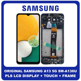Γνήσια Original Samsung Galaxy A13 5G (SM-A136U, SM-A136U1) PLS LCD Display Screen Assembly Οθόνη + Touch Screen Digitizer Μηχανισμός Αφής + Frame Bezel Πλαίσιο Σασί Black Μαύρο GH82-29077A (Service Pack By Samsung)