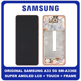 Γνήσια Original Samsung Galaxy A33 5G, GalaxyA33 5G (SM-A336E, SM-A336B) Super AMOLED LCD Display Screen Assembly Οθόνη + Touch Screen Digitizer Μηχανισμός Αφής + Frame Bezel Πλαίσιο Σασί Peach/Gold GH82-28143D GH82-28144D (Service Pack By Samsung)
