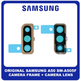 Γνήσια Original Samsung Galaxy A50, Galaxy A 50 (SM-A505F, SM-A505FN) Rear Back Camera Frame Πίσω Πλαίσιο Κάμερας + Lens Τζαμάκι Κάμερας Coral Κοραλλί GH98-44064D​ (Service Pack By Samsung)
