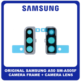 Γνήσια Original Samsung Galaxy A50, Galaxy A 50 (SM-A505F, SM-A505FN) Rear Back Camera Frame Πίσω Πλαίσιο Κάμερας + Lens Τζαμάκι Κάμερας White Άσπρο GH98-44064B​ (Service Pack By Samsung)