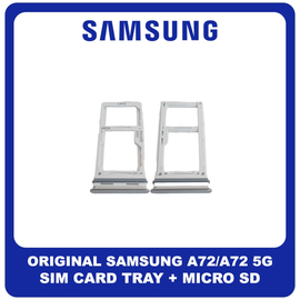 Γνήσια Original Samsung Galaxy A72 (SM-A725F, SM-A725F/DS), A72 5G (SM-A726B, SM-A726B/DS) SIM Card Tray + Micro SD Tray Slot Υποδοχέας Βάση Θήκη Κάρτας SIM Awesome White Άσπρο GH98-46290D​ (Service Pack By Samsung)