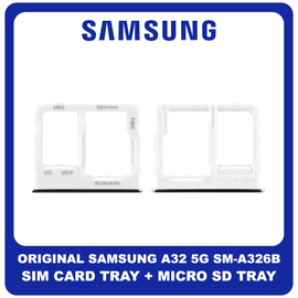 Γνήσια Original Samsung Galaxy A32 5G, A 32 5G (SM-A326B, SM-A326B/DS) SIM Card Tray + Micro SD Tray Slot Υποδοχέας Βάση Θήκη Κάρτας SIM Awesome White Άσπρο GH63-19393B​ (Service Pack By Samsung)