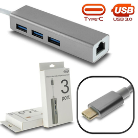 Type-c 3.0 hub x3 + Gigabit Ethernet Silver Metal