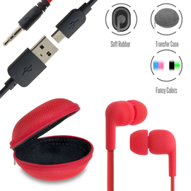 Stereo hi-fi Earphones Red+ Θήκη + usb to Micro