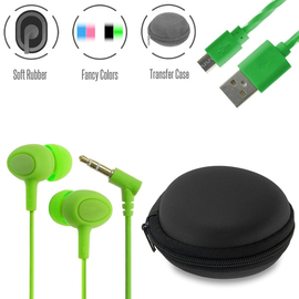 Stereo hi-fi Earphones Green +Θηκη+ usb to Micro