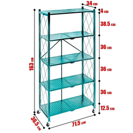 Τροχήλατη Ραφιέρα 5 Επιπέδων 163x71cm Τυρκουάζ