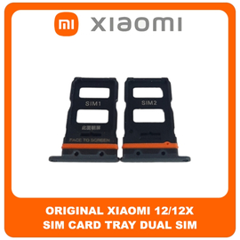 Γνήσια Original Xiaomi 12 (2201123G, 2201123C), Xiaomi12X (2112123AC, 2112123AG) Sim Card Tray Dual Sim Υποδοχέας Θήκης Κάρτας Sim Gray Μαύρο (Service Pack By Xiaomi)