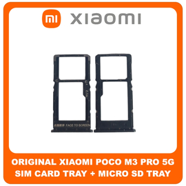 Γνήσια Original Xiaomi Poco M3 Pro 5G (M2103K19PG, M2103K19PI) SIM Card Tray + Micro SD Tray Slot Υποδοχέας Βάση Θήκη Κάρτας SIM Power Black Μαύρο (Service Pack By Xiaomi)