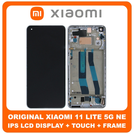 Γνήσια Original Xiaomi Mi 11 Lite 4G (M2101K9AG), Mi 11 Lite 5G (M2101K9G), Mi 11 Lite 5G NE (2109119DG), AMOLED LCD Display Screen Assembly Οθόνη + Touch Screen Digitizer Μηχανισμός Αφής + Frame Bezel Πλαίσιο Σασί Snowflake White Άσπρο 5600040K9D00 (Service Pack By Xiaomi)
