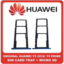 Γνήσια Original Huawei Y5 (2018), Y5 Prime (2018) (DRA-LX2, DUA-LX2) SIM Card Tray + Micro SD Tray Slot Υποδοχέας Βάση Θήκη Κάρτας SIM Blue Μπλε 97070UST (Service Pack By Huawei)