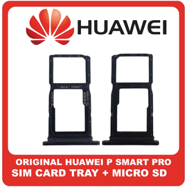 Γνήσια Original Huawei P Smart Pro, P SmartPro (STK-L21) SIM Card Tray + Micro SD Tray Slot Υποδοχέας Βάση Θήκη Κάρτας SIM Midnight Black Μαύρο 51661NHC (Service Pack By Huawei)