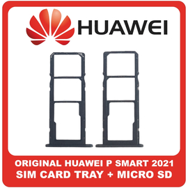 Γνήσια Original Huawei P Smart 2021, PSmart 2021 (PPA-LX1, PPA-LX2) SIM Card Tray + Micro SD Tray Slot Υποδοχέας Βάση Θήκη Κάρτας SIM Midnight Black Μαύρο 97071ADH (Service Pack By Huawei)