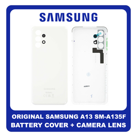 Γνήσια Original Samsung Galaxy A13 (SM-A135F, SM-A135F/DS, SM-A135M) Rear Back Battery Cover Πίσω Κάλυμμα Καπάκι Πλάτη Μπαταρίας + Camera Lens Τζαμάκ Κάμερας White Άσπρο GH82-28387D (Service Pack By Samsung)