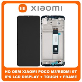 HQ OEM Συμβατό Για Xiaomi Poco M3 (M2010J19CG), Redmi 9T (J19S, M2010J19SG, M2010J19SY) IPS LCD Display Screen Assembly Οθόνη + Touch Screen Digitizer Μηχανισμός Αφής + Frame Bezel Πλαίσιο Σασί  Black Μαύρο (Grade AAA+++)