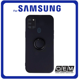 Θήκη Πλάτης - Back Cover, Silicone Σιλικόνη Finger Grip TPU Black Μαύρο For Samsung A21S